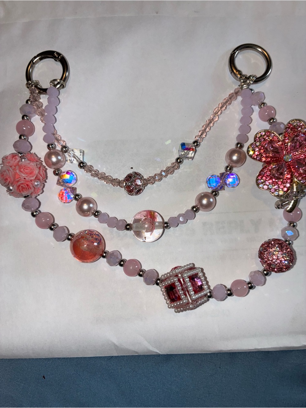 Handmade Pink Beaded Multi-Strand purse charm